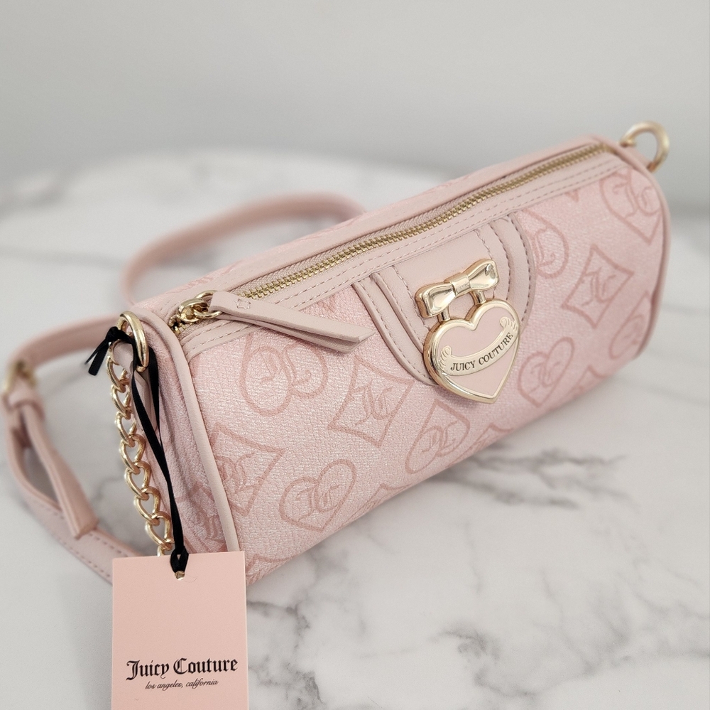 Juicy Couture Pink Clay Heart Accent Crossbody Shoulder Bag - Picture 8 of 15
